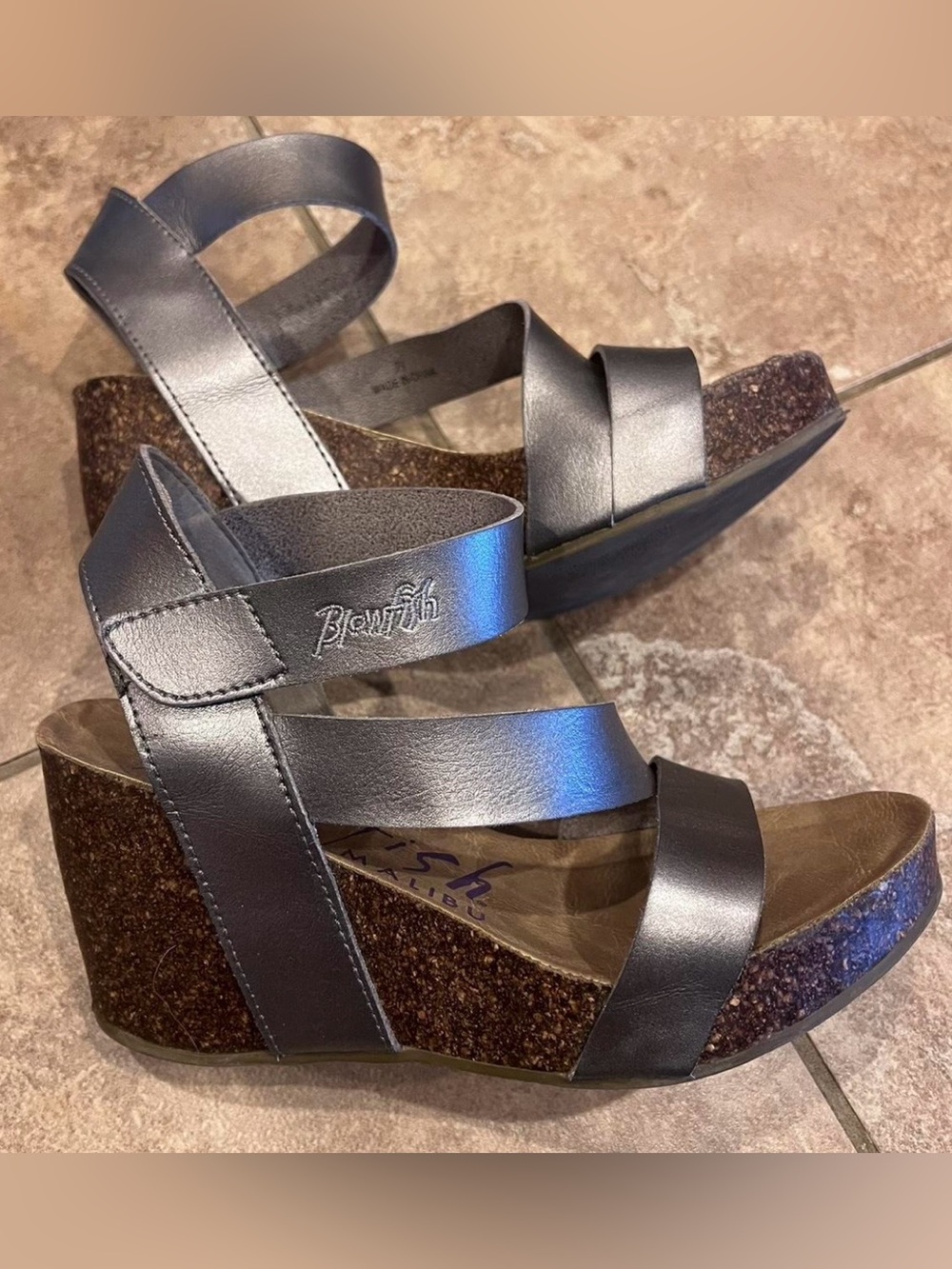 Blowfish Silver Metallic Wedge Sandals